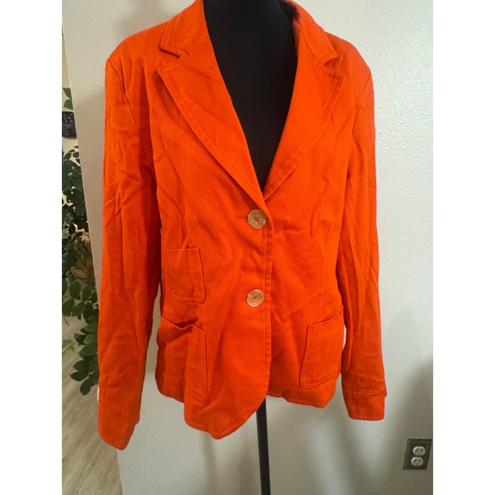 Peck & Peck Womens Orange Textured Pique Blazer Floral Lining Size XL